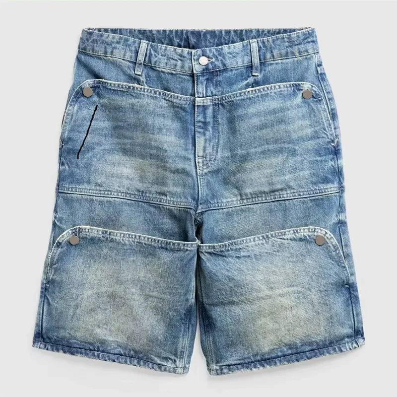 Custom Premium Mens Vintage Breathable Quick Dry Woven Denim Cotton Bleach Stone Wash Mid Waist Double Knee Overalls Casual