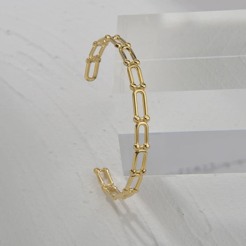 Hot Sale Stainless Steel Hollow U Buckle Splicing Open Bangle  Gold Plating Titanium Steel Cuff Bangle