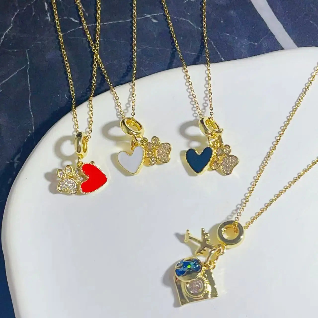 Good Quality Red Heart Paw Copper Pendant Stainless Steel Chain Women Party Jewelry