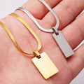 High Polished Gold Plated Rectangle Pendant Necklace Customize Logo Name Laser Stainless Steel Square Necklace