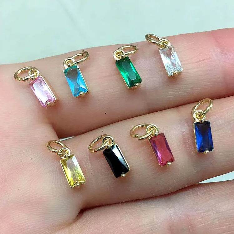 Tiny Minimal Mini 18K Gold Plated CZ Cubic Zirconia Micro Pave Rectangle Oblong Charm Pendant for Jewelry Making