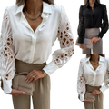 Women's 2022 Autumn New Style Shirt Solid Color Lace Sewing Long Sleeve Chiffon Shirt Top Fashion Versatile Polo Shirt