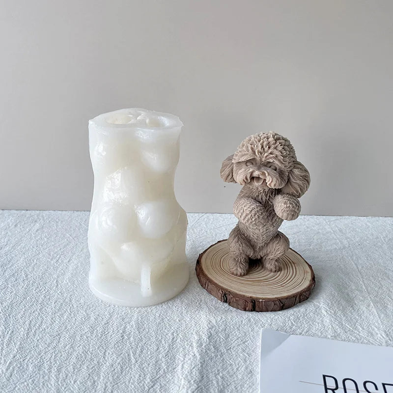 New Design Diy Handmade Making Animal Aromatherapy Plaster Molds Standing Teddy Dog Silicone Candle Mold