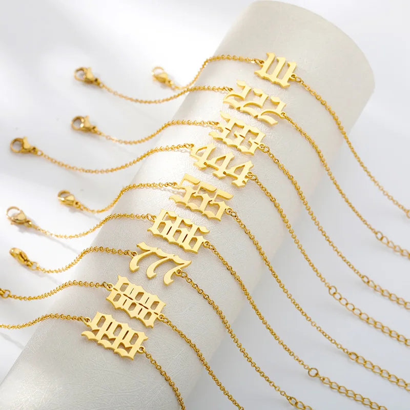 HOVANCI Wholesale 18K Gold Stainless Steel Ankle Bracelet Jewelry Women Tarnish Free 111--999 Lucky Angel Number Anklet