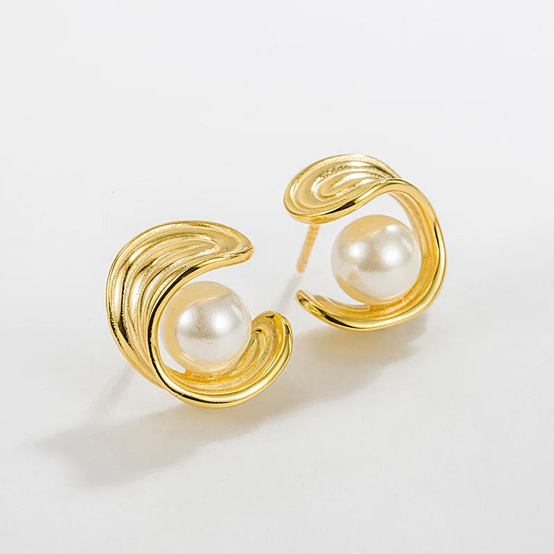 Elegant Design 18k Gold Fine Jewelry 925 Sterling Silver Pearls Stud Earrings Women Gift
