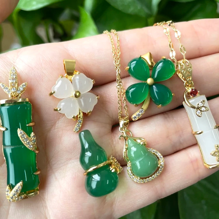 Jade Necklace Elephant Mini Buddha Shape Pendant Charms Jewelry Bamboo Fashion Chinese 2021 Women Clover Lucky White Cute