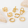 18k Gold Plated Stainless Steel Geometric Oval Hearts Moon Star Snake Hammered Adjustable Rings