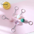Pink Rose Quartz Heart Shape Keychain Stainless Steel Crystal Keyring Bag Key Gifts for Women