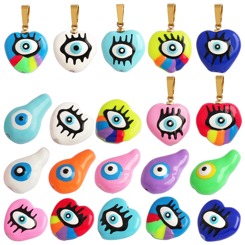 Trendy Unique Colourful Turkish Evil Luck Eye Charm PendantLove Heart DIY Bracelet Necklace Connector Components Supplies M65
