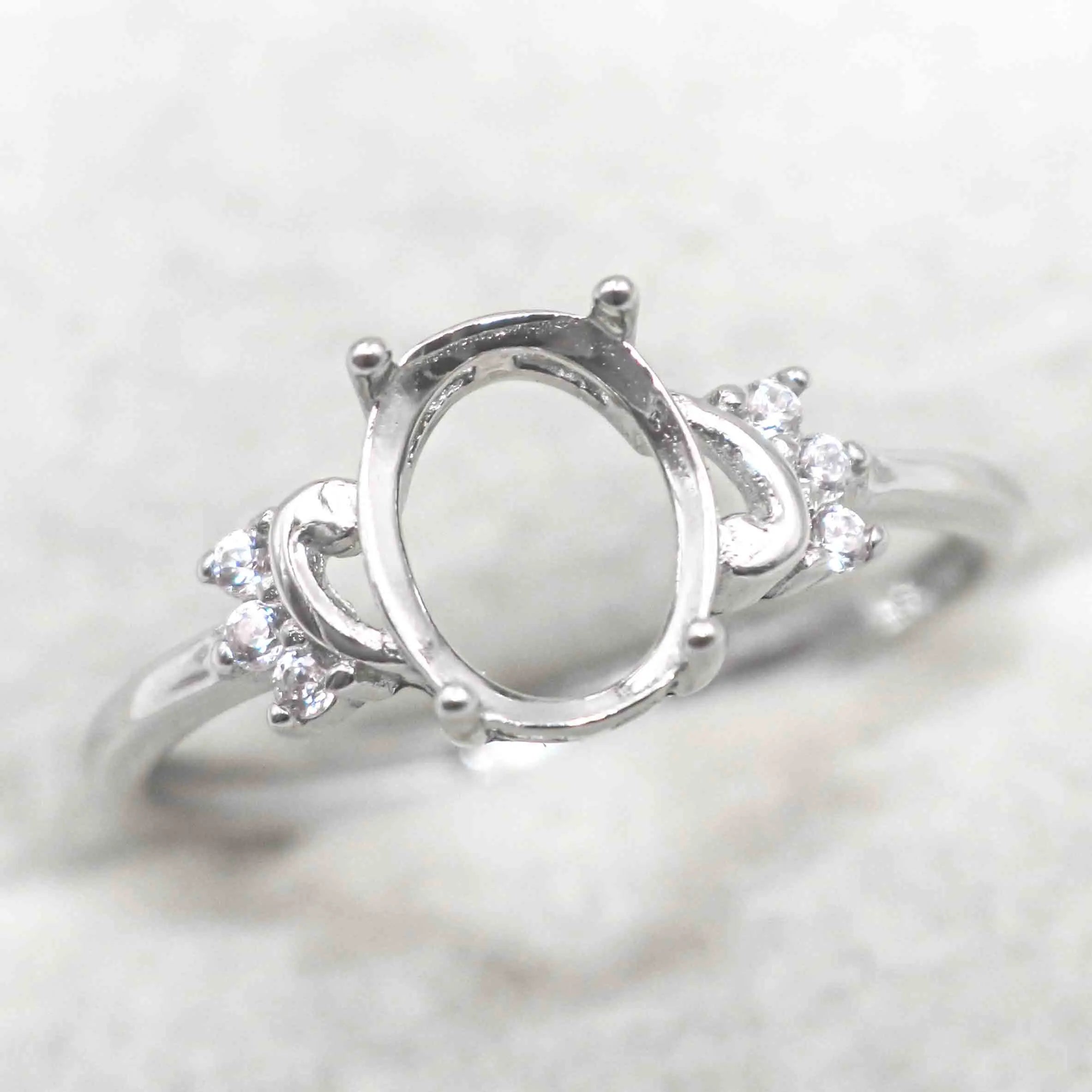 Sterling Silver 7*9mm Semi Mount Ring Frame Empty Blank Support Claw Setting S925 Base Holder Without Center Stone for DIY Inlay