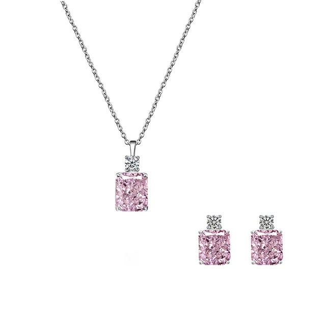 925 Sterling Silver Cubic Zirconia Birthstone Earring Necklace Set Crystal Wedding Jewelry Set