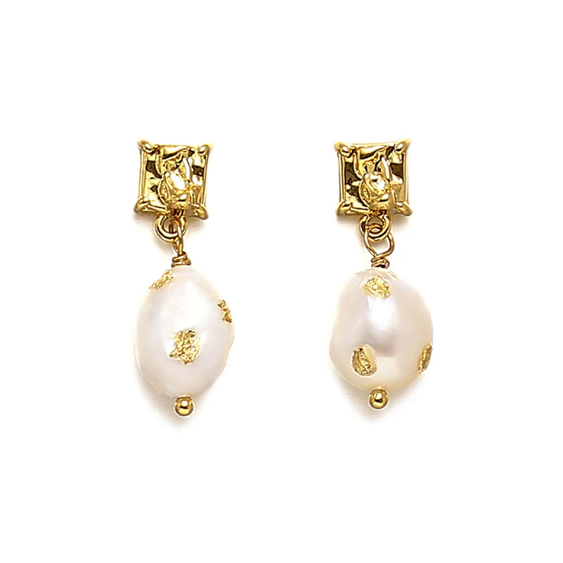 Fashion Luxury Gold Plated Stud Earrings Natural Pearl Drop Earrings for Women Party Engagement Jewelry Gift