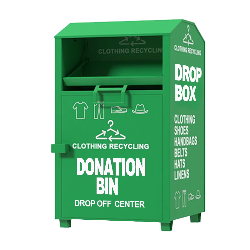 Outdoor Small or Large Galvanized Steel Security Clothing Donation Bin Charity Donation Box Metal Clothing Recycling Bins