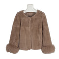 Fashion Design Winter Fur Coats Knitted Real Rex Rabbit Fur Jacket for Women With Fox Fur Cuffs