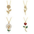Merryshine Women's 18K Rose Pendant Necklace Personalized Fashion Fine Metal Gemstone Flower Pendant