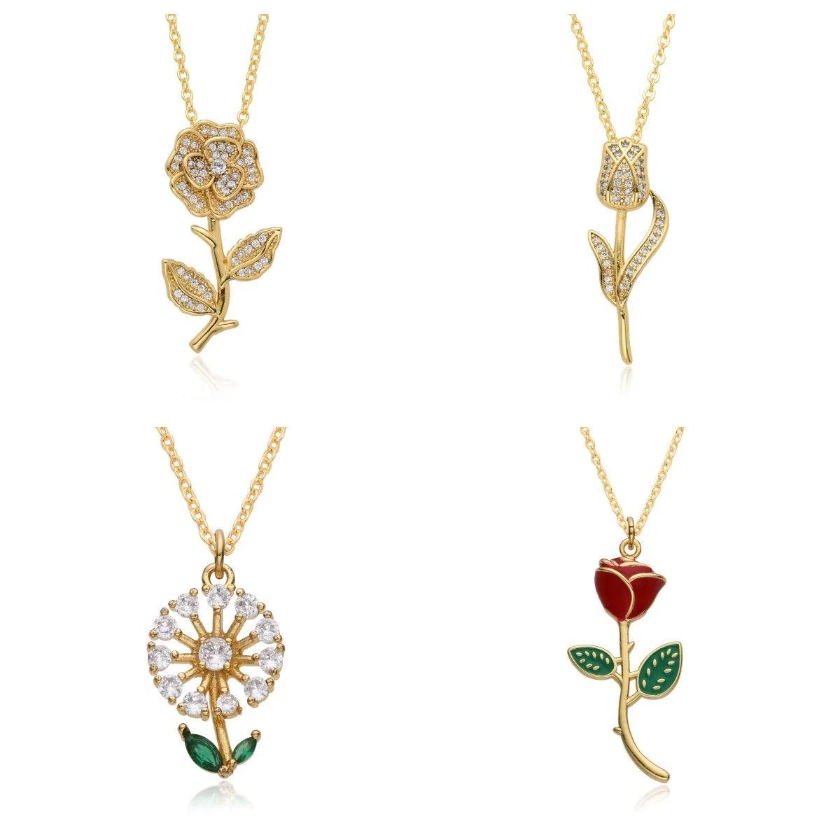 Merryshine Women's 18K Rose Pendant Necklace Personalized Fashion Fine Metal Gemstone Flower Pendant