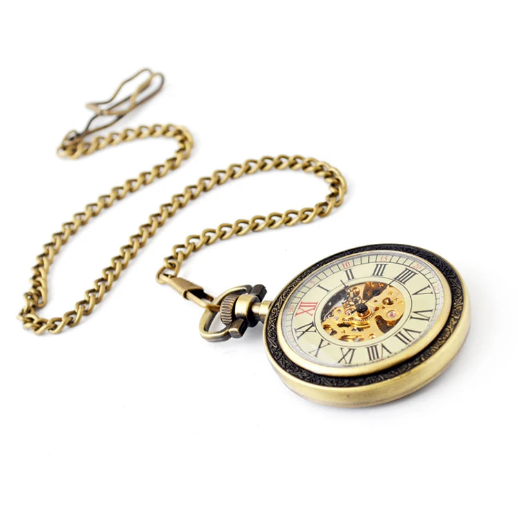 BOSHIYA Antique Hollow Pattern Style Skeletal Display Open Face Alloy Mechanical Pocket Watch