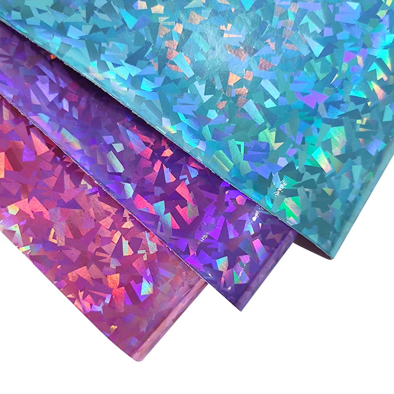 Metallic Laser Reflective Mirror Broken Glass PU Printed Smooth Faux Leather Fabric for Making Shoe Upper/Bag/DIY Accessories
