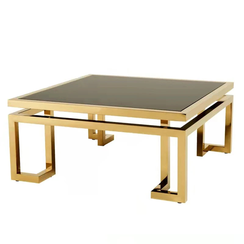 Wholesale Metal Frame Stainless Steel Centre Table Basse Modern Living Room Furniture Luxury Golden Square Glass Coffee Table