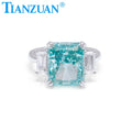 925 Sterling Silver Moissanite Ring with 10x12mm Radiant Ice Crushed Cut Paraiba Blue Color Cubic Zirconia Main Stone