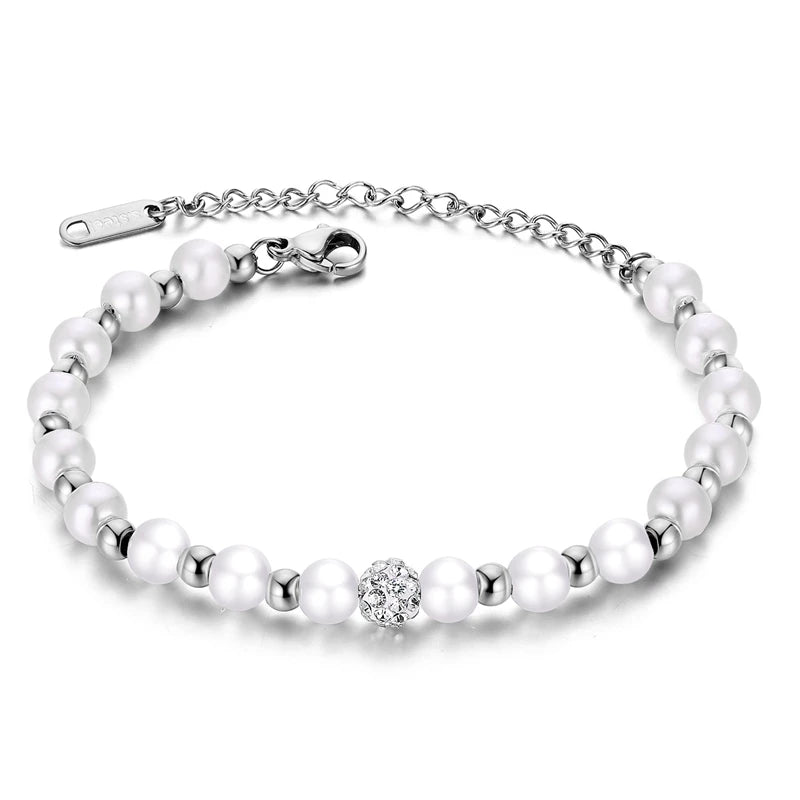 New Selling Fashion Jewelry Beaded Stainless Steel Personality Pearl Adjustable Chain Bracelet Women