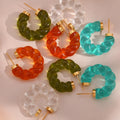Dreamshow Jewelry Colorful Resin Earrings Twisted Acrylic Hoop Earring for Women Stainless Steel Gold Plated Jewelry