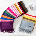 OEM 200g Soft Long Tassel Fringed Warm Shawl Fashion Winter Women Cashmere Scarf Wholesale Pure Color for Autumn Season