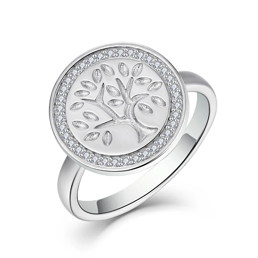YILUN Rhodium Plated Meaningful Jewelry 925 Sterling Silver Tree of Life Ring for Men