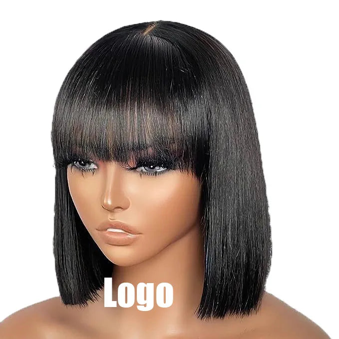 Wholesale Portable with Bangs Bob Short Straight Hair Female Black Full Head Cover Spot for Black Women in Stock