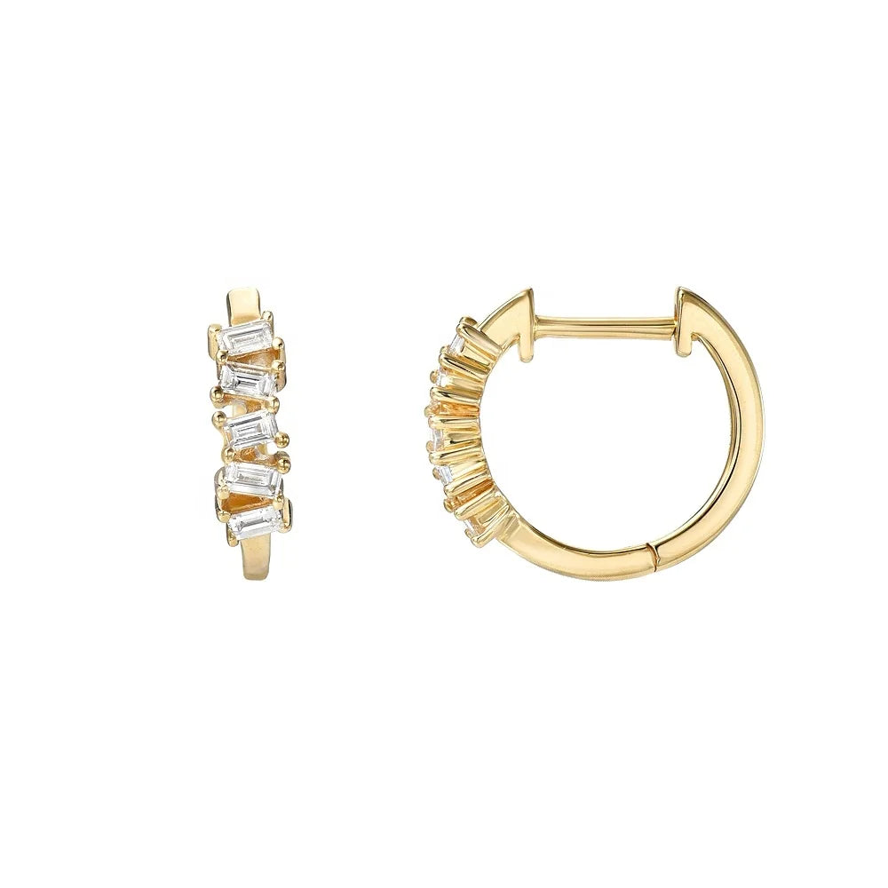 LOZRUNVE 925 Sterling Silver Dainty Prong Setting Gold Filled Mini Bugette CZ Huggie Hoop Earring