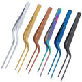 8.3in 6.3in Stainless Steel Chef Kitchen Cooking Tweezers Culinary Curved Pointed Food Tweezer Barbecue Tongs Gadgets