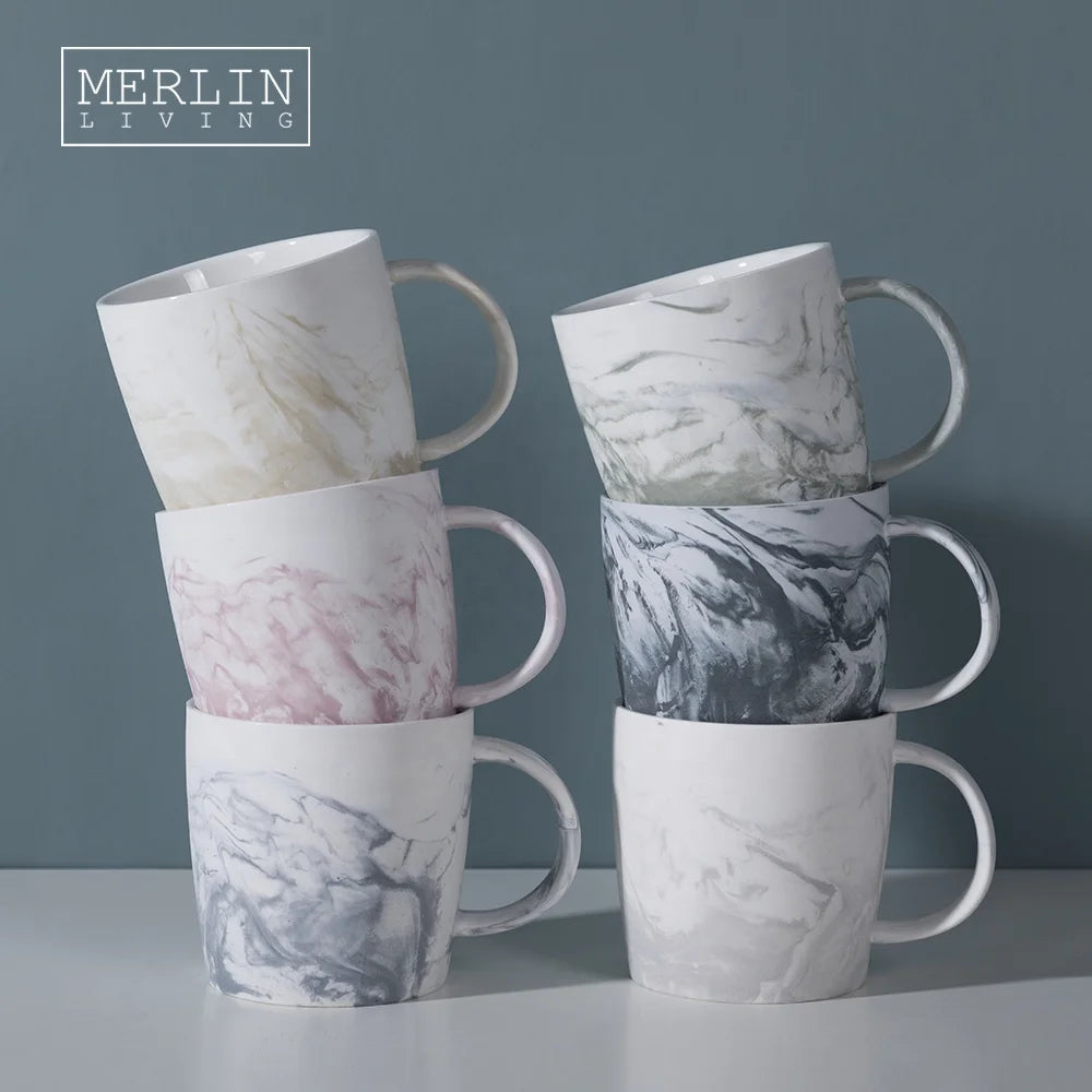 Merlin Living Nordic Decal Porcelain for Mugs Manufacturers' Wholesale Marble Mug Gift Set Ceramic Coffee Tea Cups