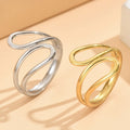 18K Gold Plated Double Sector Lines Statement Stainless Steel Hollow Open Men Engagement Promise Ring for Couples