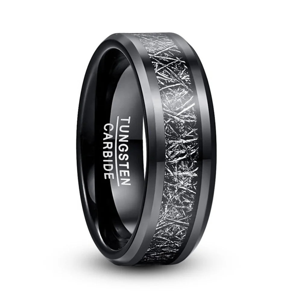 Alin Factory Price Men's Tungsten Carbide Wedding Rings Black Inspired Meteorite Dark Branches Design Ring