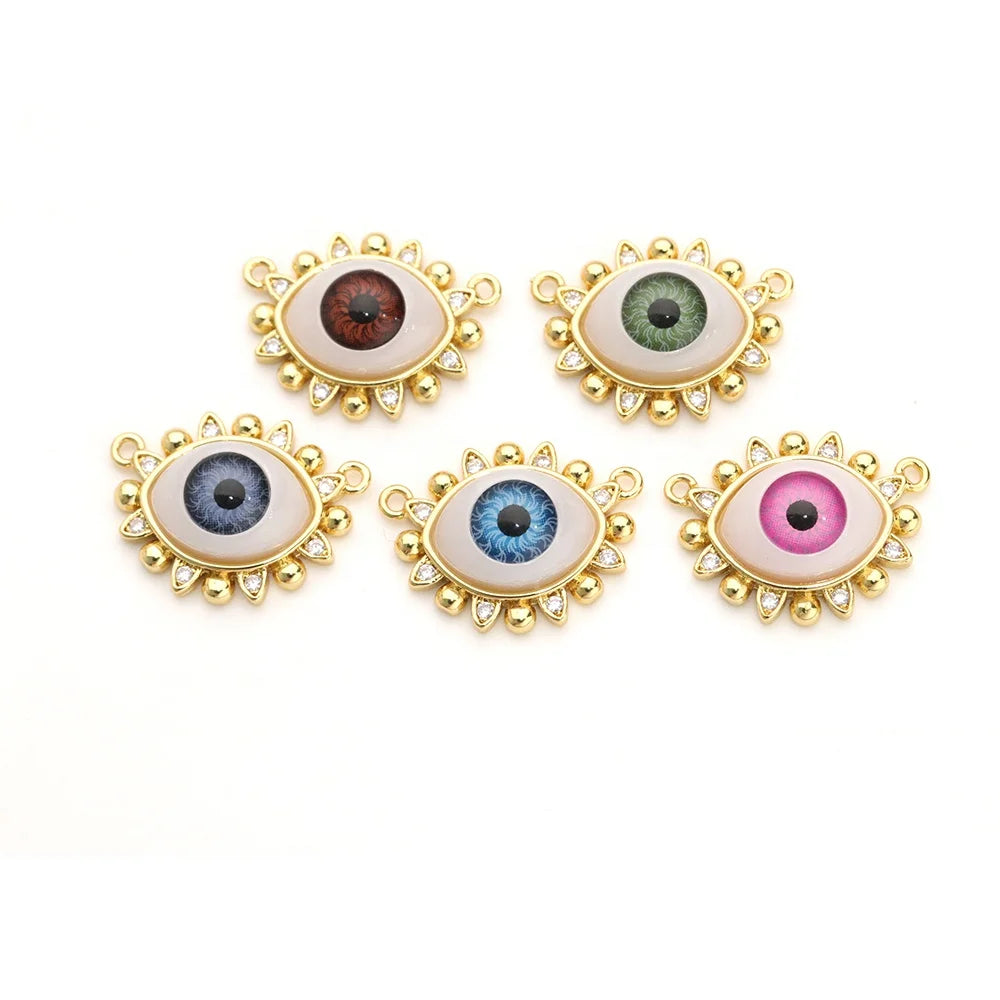 18K Brass Gold Plated Zircon Eye Connector Charms-Trendy Unisex DIY Necklace Jewelry