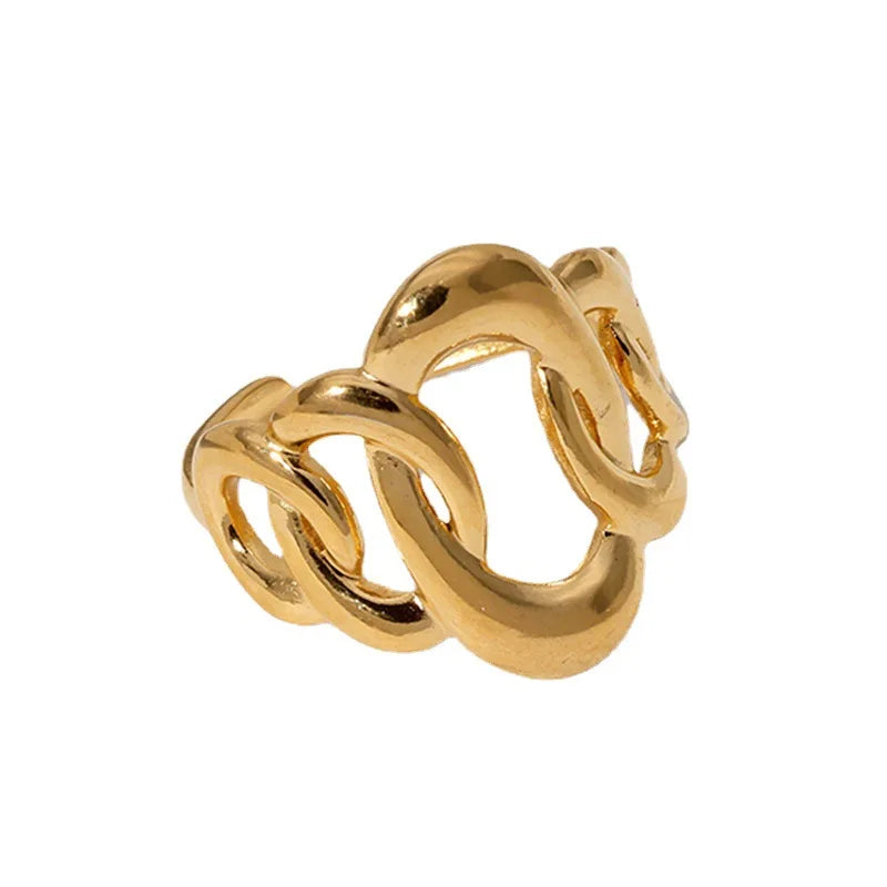 Europe Geometric Irregular 18K Gold Plated Stainless Steel No Fade Opening Finger Rings for Women Men Jewelry
