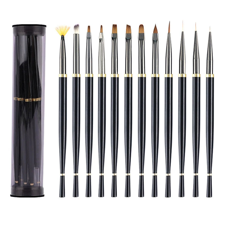 Felice Latest Style Professional UV Gel Brush Kit 12-Piece Nail Art Brush Sets Nylon Soft Bristles Wood Handles for Beginners