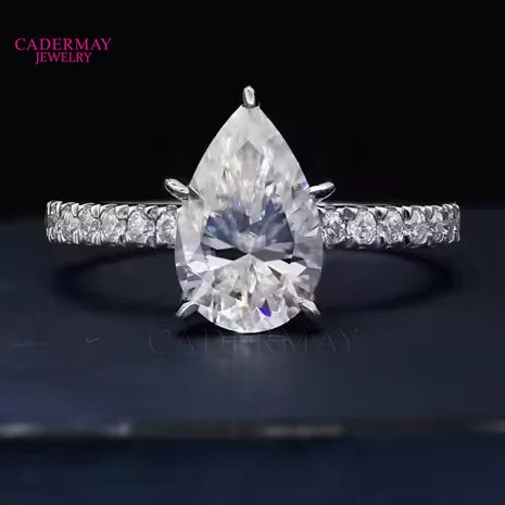 Rhodium Plated 925 Sterling Silver Moissanite Engagement Eternity Ring 3ct Pear Shaped Moissanites Diamond S925 Ring