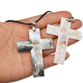 Popular Necklace Leather Chain Abalone Shell Cross Pendant Necklace Religion Jewelry Gifts for Men Women Girls