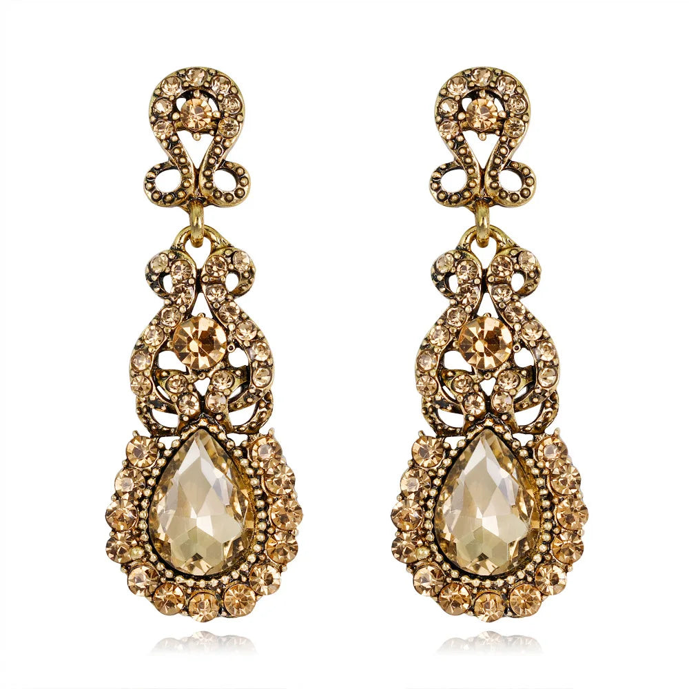 2022 New Fashion Women Bohemian Golden Long Drop Earrings Wedding Earrings Jewelry Gift Vintage Colored Crystal Earrings