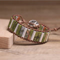 Yuma Boho Geometric Wrap Bracelet Handmade Braided Adjustable Malachite Natural Gemstone Unisex for Anniversary