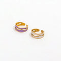 High End 18K PVD Gold Plated White Purple Enamel Double-layer Open Rings Stainless Steel Jewelry Women Gift