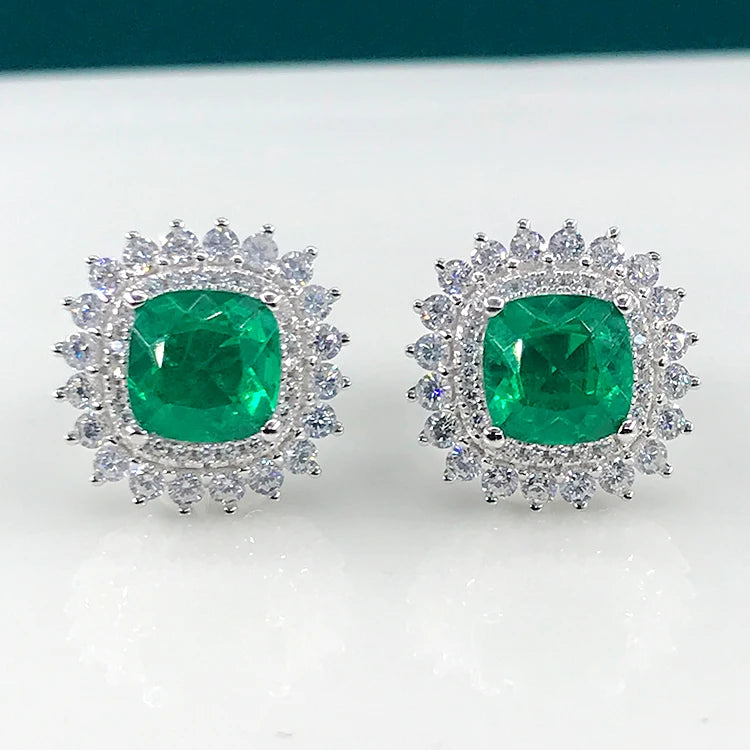 Snowflake CZ Cubic Zircon Earrings Gift Jewelry Square S925 Silver Yellow Stone Stud Earrings Flower Pave Zircon Stud Earrings