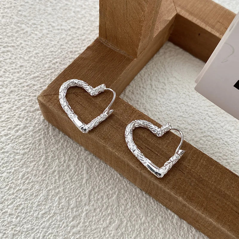 Grave Shape Gold Plated Huggie Trendy Heavy 925 Sterling Silver Heart Hoop Earrings Women