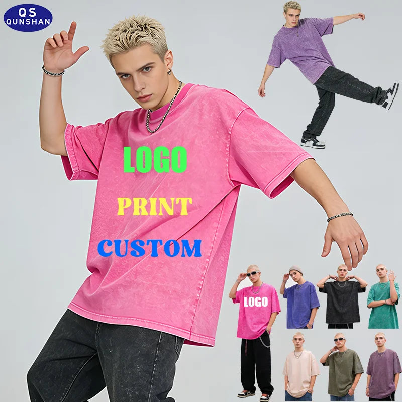 Custom High Quality Vintage Style Oversized Acid Wash T-shirts 100% Cotton Plus Size Men's DTG Printing Graphic t Shirts