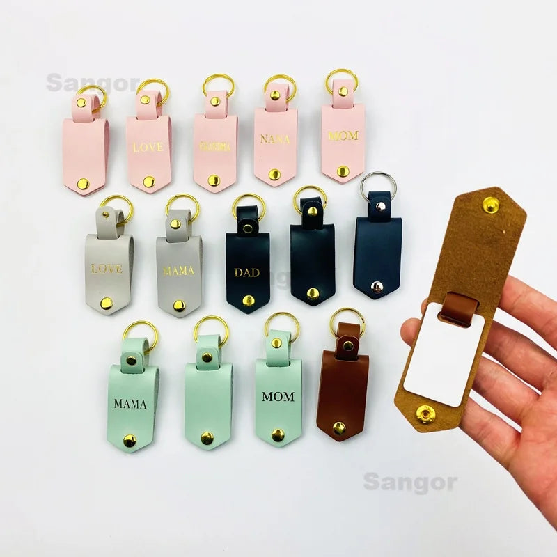 Best Selling 100% Hand Made Blank DIY Sublimation Photo Leather Keychain for Family Gift