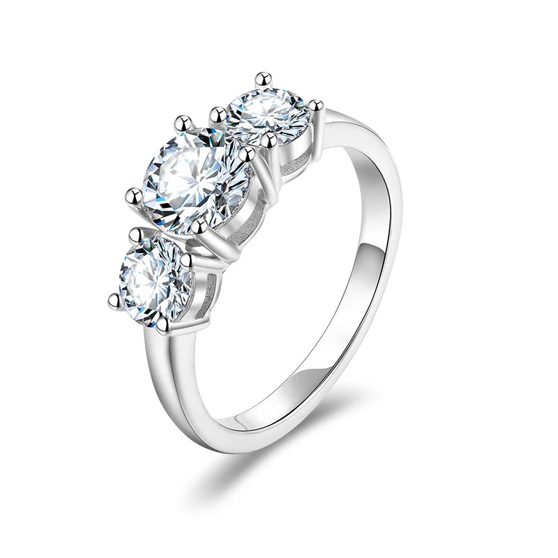 New Arrival 3 Stone 925 Sterling Silver Moissanite Diamond Engagement Ring for Women With Halo Moissanite Ring