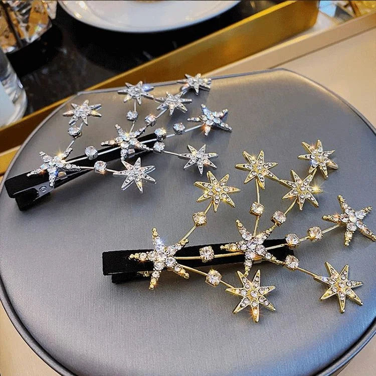 3.7 Inch Huge Cute Hairclips Ribbon Covered Metal Barrette Hairpin Side Bling Star Alligator Hair Clips Metal With Rhinestones