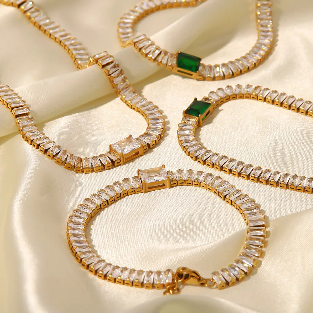 Fashion Hip Hop Cuban Chains Stainless Steel Gold Plated Stainless Steel Zircon Tennis Bracelets for Women