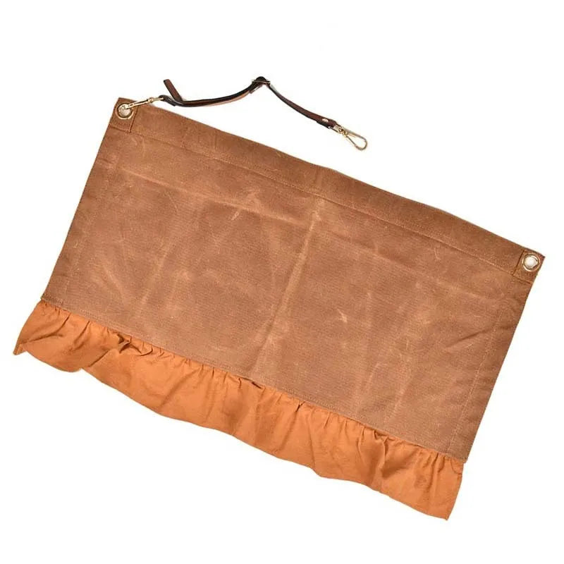 Waterproof and Oil-Resistant Wax Cloth Half Apron with Printed Logo for Automotive Repair Woodworking Featuring Tool Pocket